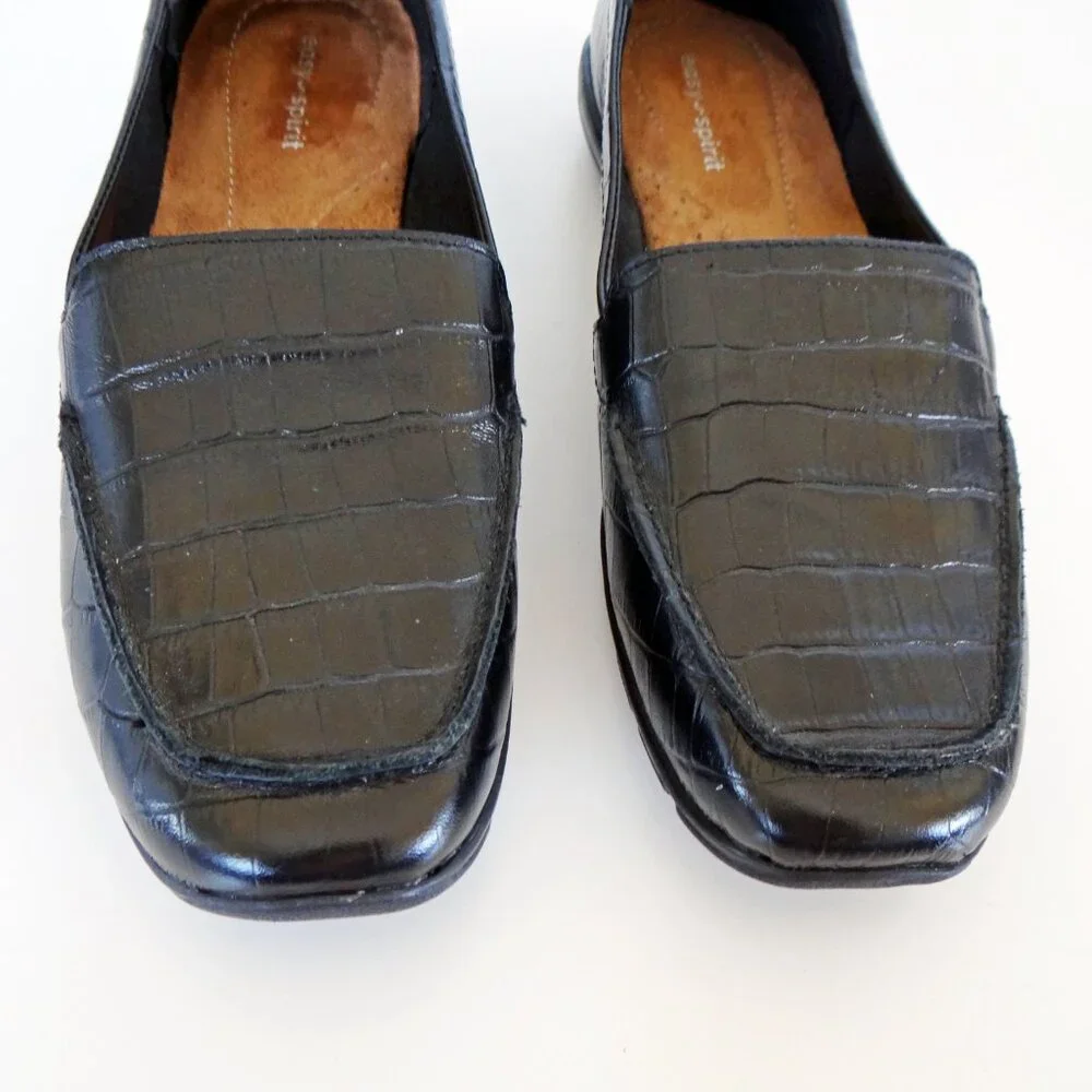 New!! Easy Spirit Abide Black Croco Print Casual Flats 9 1/2 WW Extra Wide